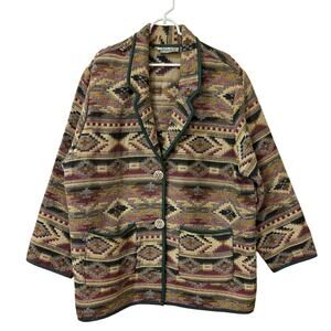 Haband Vintage Womens Size XXL Aztec Button Down Tapestry Jacket Southwestern